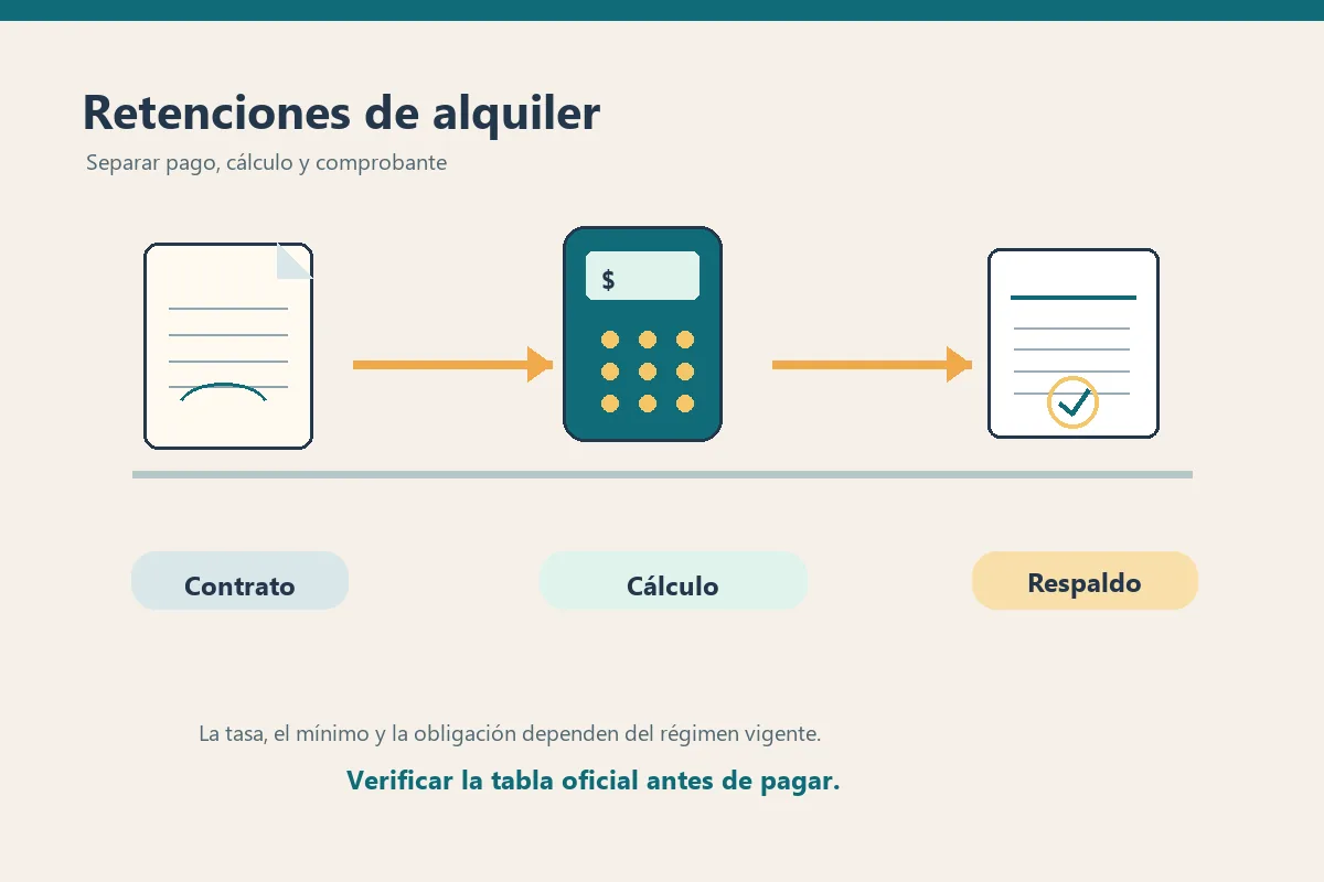 Contrato de alquiler, cálculo de retención y comprobante de pago